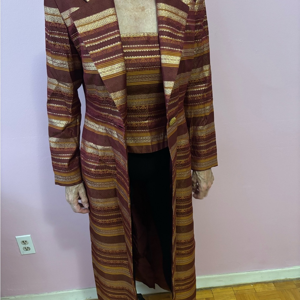 Recollections 2pc Burgundy and Gold Striped Blazer Coat and Bustier